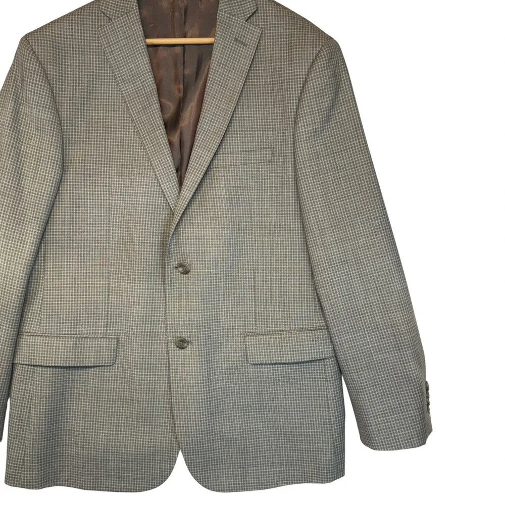 PRONTOMODA‎ Blazer Jacket Tan Plaid 100% Lambs Wool Classic Sophisticated 44R